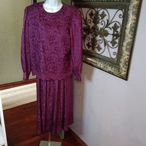 Vintage Intime Cut Out Hem Purple Silk  Midi Skirt Set Sz12